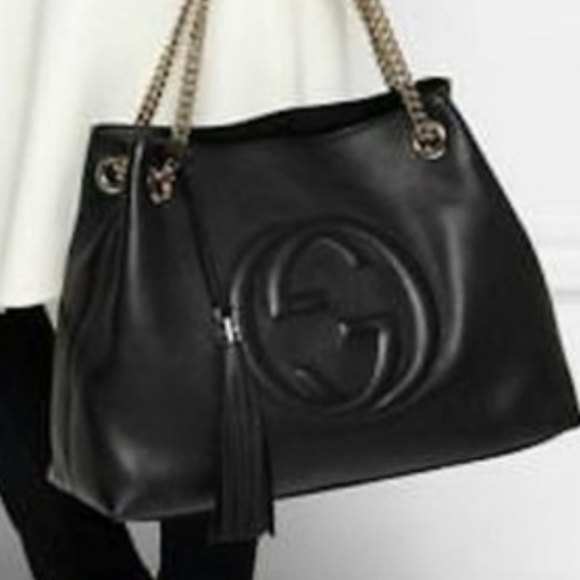 Gucci Pebbled Calfskin Medium Soho Chain Shoulder Bag Black - Picture 1 of 16